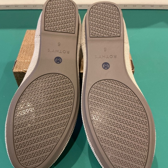 Rothy's The Flat Pointed Knit Ballet Flats in Cream with Blue Trim - Picture 5 of 6